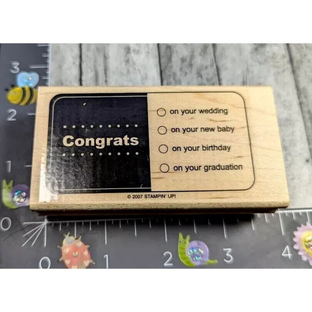 Stampin' Up! Congrats Framed Wedding Baby Birthday Rubber Stamp Wood #B48
